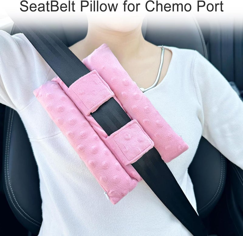 BNRendles Chemo Port Pillows for Patients Seatbelt, Chemo Port Protector Pacemaker Seat Belt Cushion, Chemotherapy Must Haves Chemo Gifts Men Women Cancer, Minky Dot Coral - Image 3
